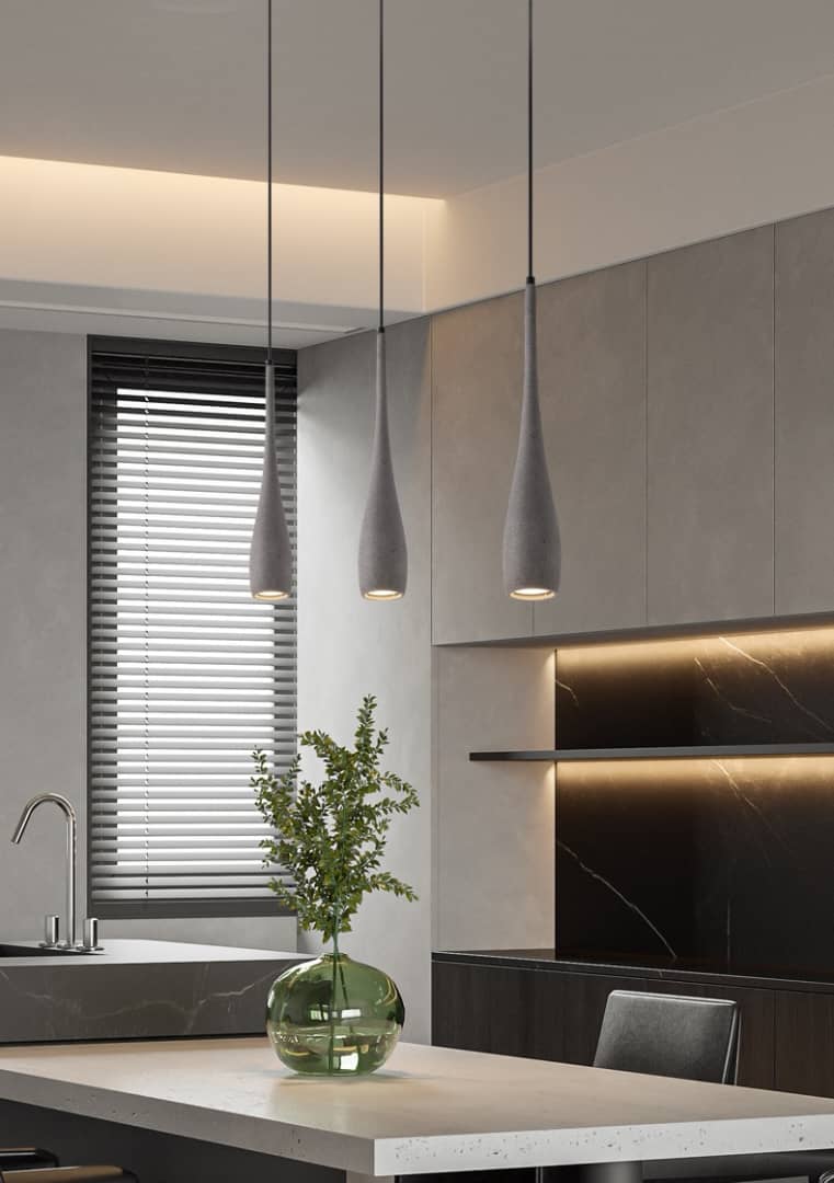 Sculpted Stone Pendant Light – Minimalist Cement Design with Adjustable Height