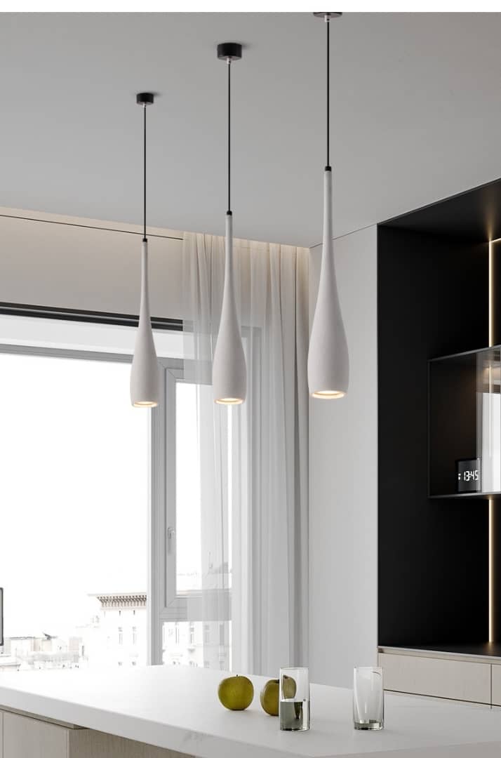Sculpted Stone Pendant Light – Minimalist Cement Design with Adjustable Height