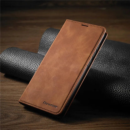 Magnetic Leather Flip Case for iPhone with Snap Closure and Full Body Protection for Daily Use