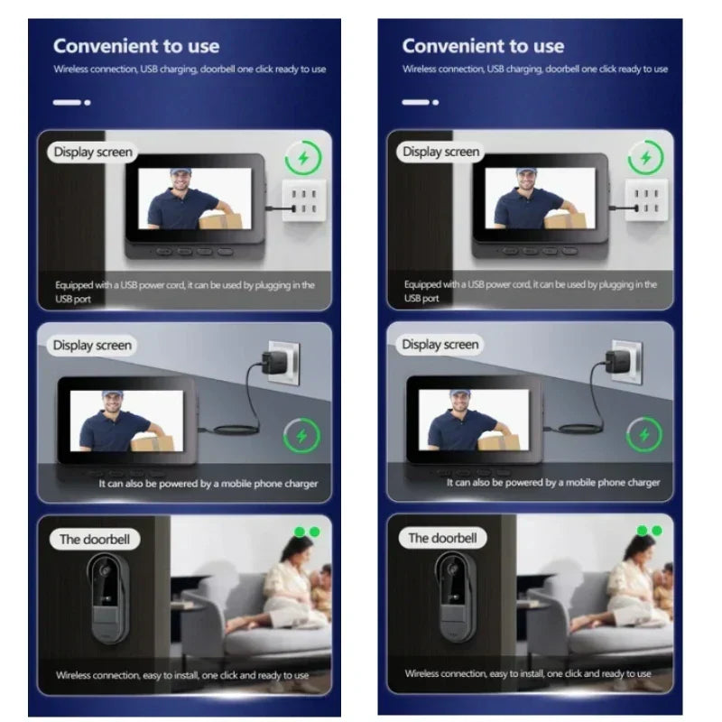 Smart Video Door Viewer with Two-Way Audio & Night Vision – 4.3" Screen, Rechargeable Battery, Weatherproof Design for Front Door Security