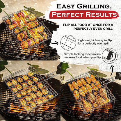 Grillaro | Foldable Grill Basket for Veggies & Fish with Non-Stick Coating | Perfect for BBQ and Easy Cleanup