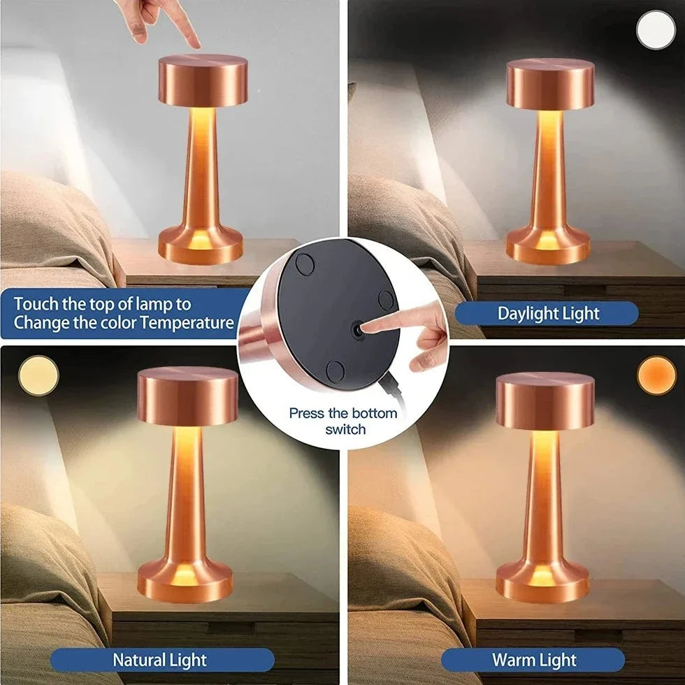 Cordless Rechargeable Accent Lamp with Touch Control & Adjustable Brightness - Iron & Acrylic LED Desk Light for Bedroom, Living Room, Offic