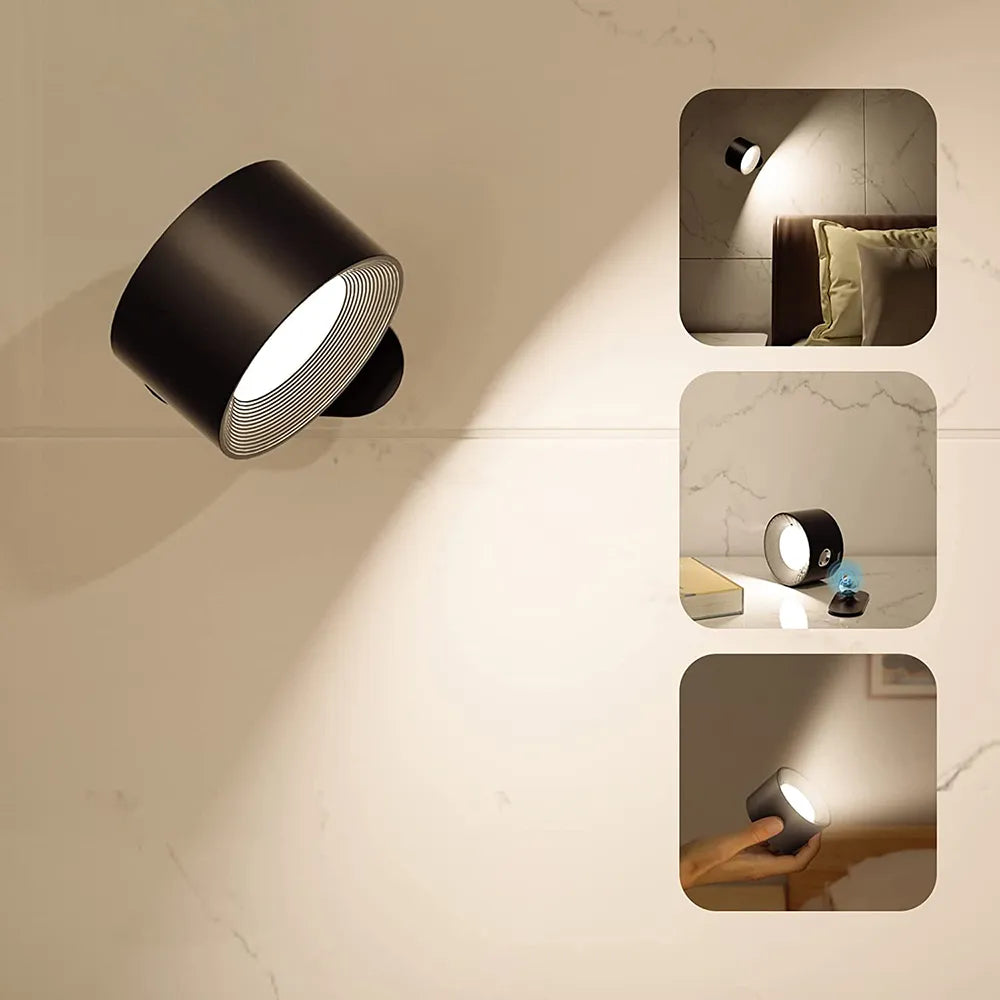 Cordless Rotating Sconce Light USB Rechargeable 3 in Magnetic Mount Touch Dimming Night Light for Bedside Hallway Closet Accent Lighting No