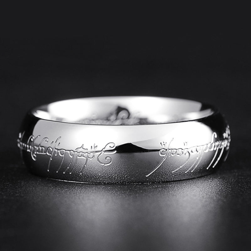 Glow-in-the-Dark Ring with Elvish Script Engraving – Self-Charging Luminous Fantasy Band for Men & Women