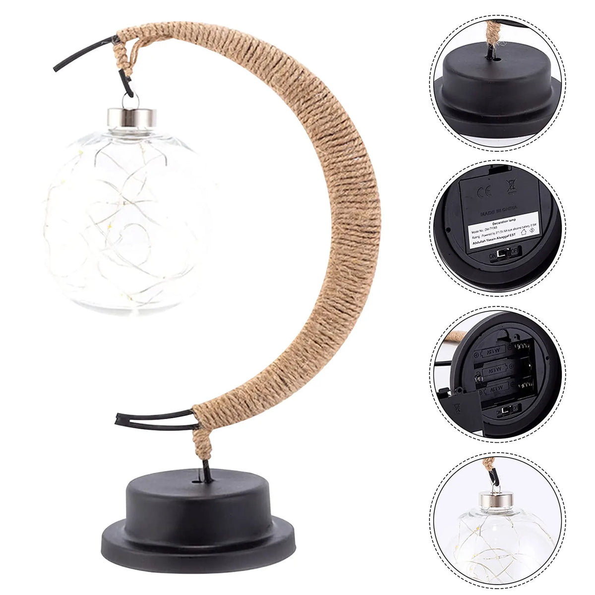 Glass Moon Table Lamp with Warm LED Glow – Battery Operated Crescent Accent Light for Bedroom, Living Room & Nightstand