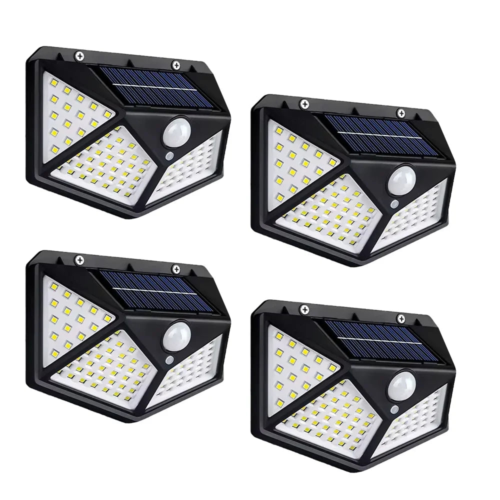 Motion-Activated Solar Security Light with 100 LEDs for Outdoor Walls