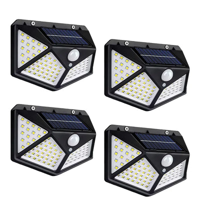 Motion-Activated Solar Security Light with 100 LEDs for Outdoor Walls
