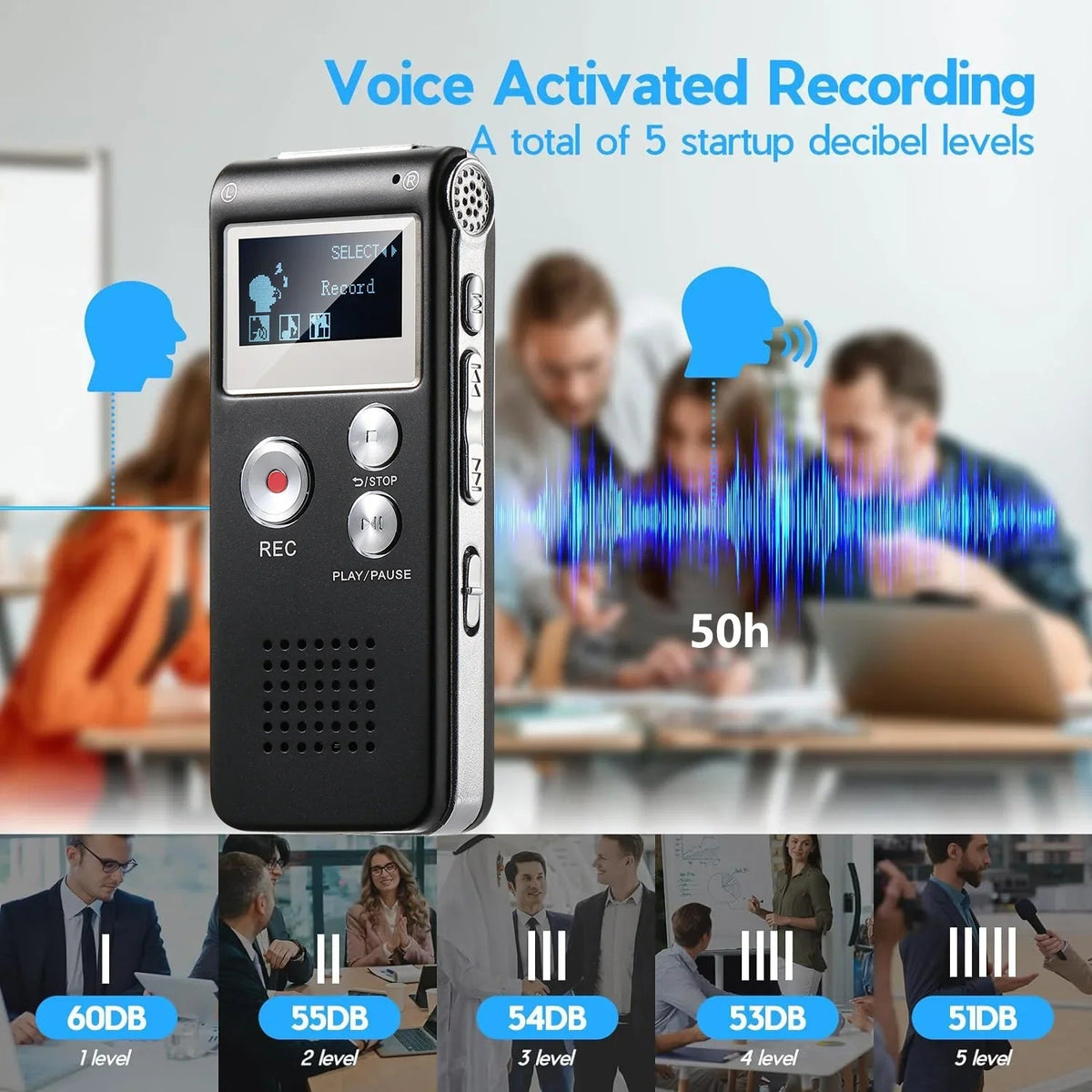 Compact Voice Recorder | Voice Activated Audio Recorder with High-Quality Capture | Portable Device for Efficient Sound Recording