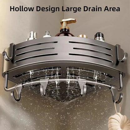 Corner Shower Caddy Set of 2 with Adjustable Height & Hooks No-Drill Aluminum Wall Mount Organizer for Bathroom Shampoo Soap Holder