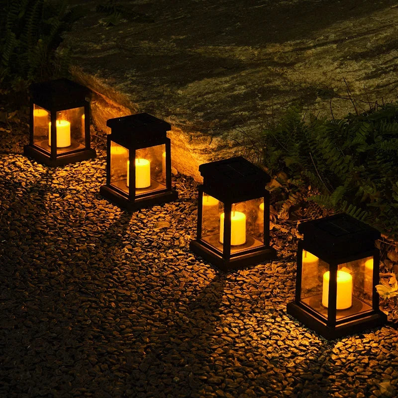 Solar Hanging Candle Lantern Waterproof Outdoor LED Garden Light for Patio Yard Pathway Deck Weatherproof Dusk to Dawn Sensor Black 5 Inch