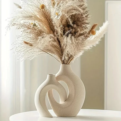 Porcelain Vase Duo White Organic Shape Entryway Mantel Shelf Accent Dried Flower Display Modern Apartment Bedroom Styling