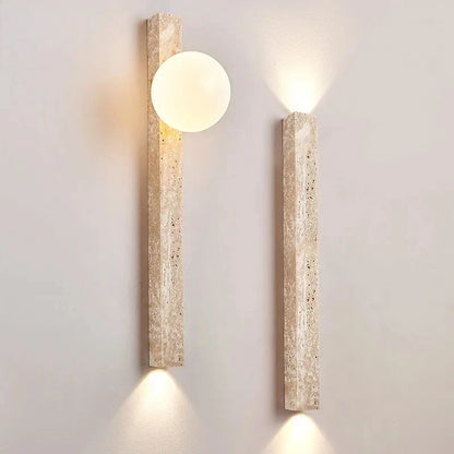 Textured Stone Wall Sconce with Frosted Globe LED Uplight Downlight Khaki Finish for Bedroom Hallway Living Room Ambient Lighting Modern Org