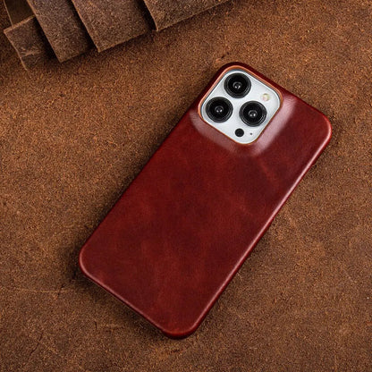 Handcrafted Full-Grain Cowhide iPhone Case – Shock-Absorbing Edge Protection with Raised Camera Lip and Port Precision