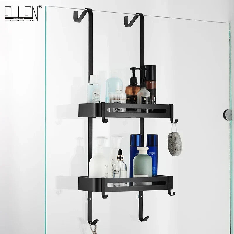 Over-Door Shower Caddy Aluminum 38 in Tall No-Drill Bathroom Organizer for Shampoo Toiletries Glass Door Mount 2-3 Tier Storage Rack
