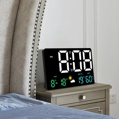 LED Alarm Clock with Weather Display 9.8 inch Temperature Humidity Monitor Remote Control Desk Wall Mount Digital Clock for Bedroom Office H