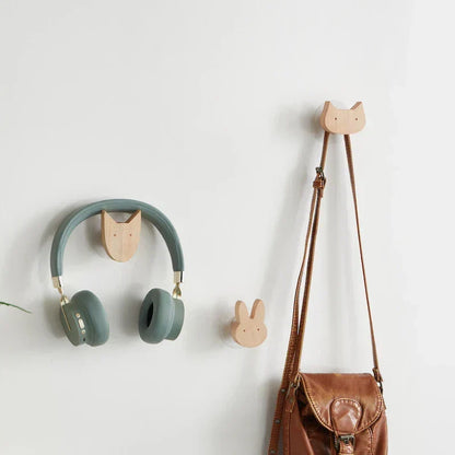 Animal-Shaped Wood Peg Rack for Kids' Rooms — Self-Stick or Screw-Mount Entryway Organizer, Nursery Decor Hanger for Coats, Backpacks & Acce