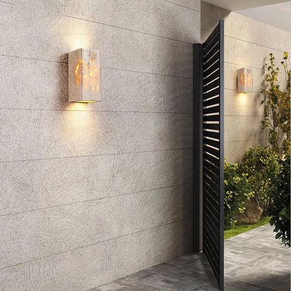 Outdoor LED Sconce Natural Stone Up-Down Light Waterproof Garden Wall Mount Fixture for Patio Entryway Facade 6.3 Inch Travertine Exterior L