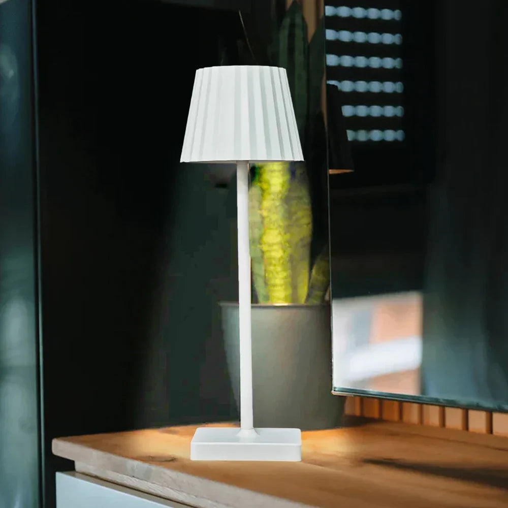 Cordless Rechargeable Table Lamp with Pleated Shade & Touch Dimmer – Classic LED Bedside Light for Bedroom Living Room