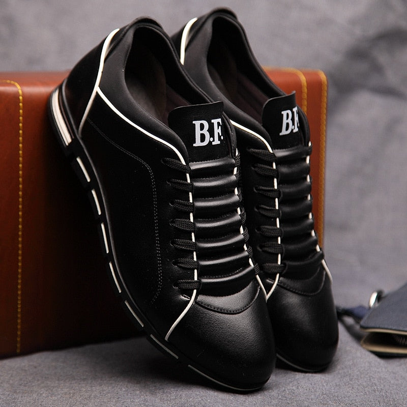 Men's Low-Top Lace-Up Sneakers PU Leather Casual Athletic Shoes Flat Rubber Sole for Everyday Work Gym Tennis