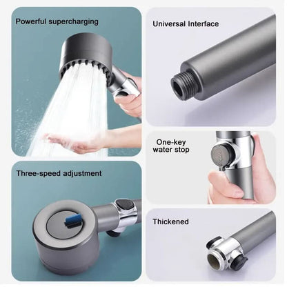 High-Pressure Filtered Showerhead with Built-In Water Purifier & 3-Mode Massage Spray for Low Pressure Bathrooms