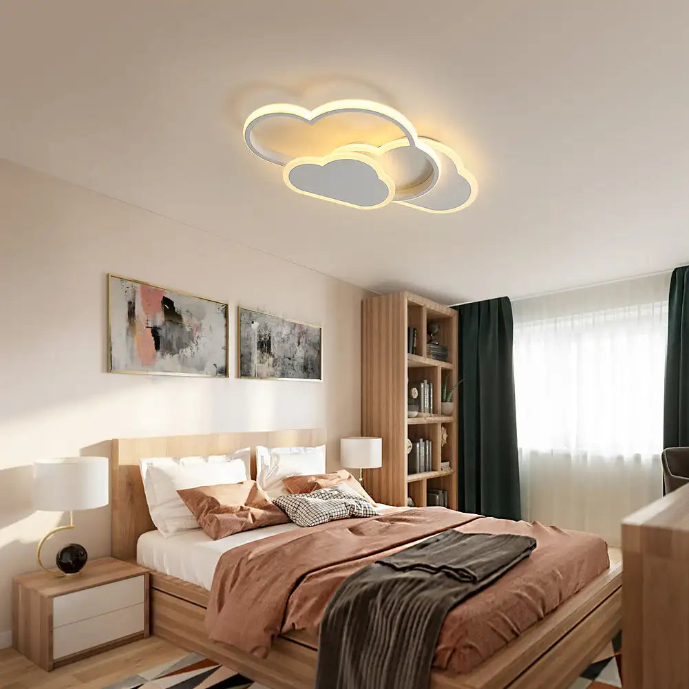 Dimmable Cloud LED Flush Mount Light for Kids Rooms & Nurseries with Remote Control | 32W Overhead Bedroom Fixture with 3 Color Temperatures