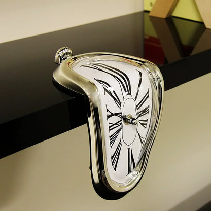Flowing Timepiece Aluminum Quartz Roman Numeral Display 7 x 5 x 6 Inches Silver Statement Clock for Desktop Mantel Shelf Surrealist Home Off