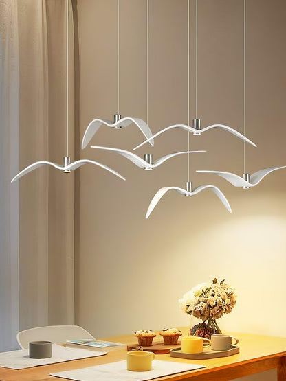 Sculptural Bird Ceiling Fixture with Adjustable Height LED Hardwired Suspension for Kitchen Islands Dining Tables Living Spaces in White or