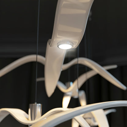 Sculptural Bird Ceiling Fixture with Adjustable Height LED Hardwired Suspension for Kitchen Islands Dining Tables Living Spaces in White or