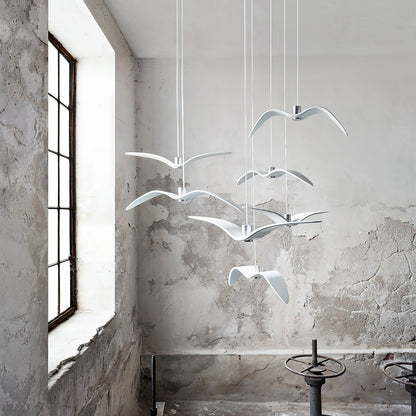 Sculptural Bird Ceiling Fixture with Adjustable Height LED Hardwired Suspension for Kitchen Islands Dining Tables Living Spaces in White or