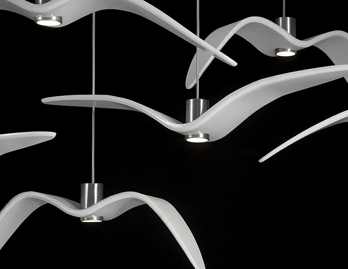 Sculptural Bird Ceiling Fixture with Adjustable Height LED Hardwired Suspension for Kitchen Islands Dining Tables Living Spaces in White or