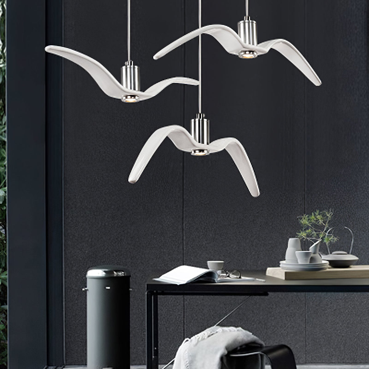 Sculptural Bird Ceiling Fixture with Adjustable Height LED Hardwired Suspension for Kitchen Islands Dining Tables Living Spaces in White or