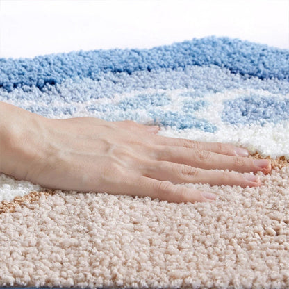 Microfiber Bathroom Rug with Non-Slip Backing – Quick-Dry Floor Mat for Shower, Tub & Sink – Soft Absorbent Surface in Blue & Beige