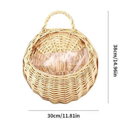 Woven Rattan Wall Basket for Plants Indoor Outdoor Hanging Pot Holder Natural Fiber Planter for Living Room Balcony Patio Garden Decor Boho
