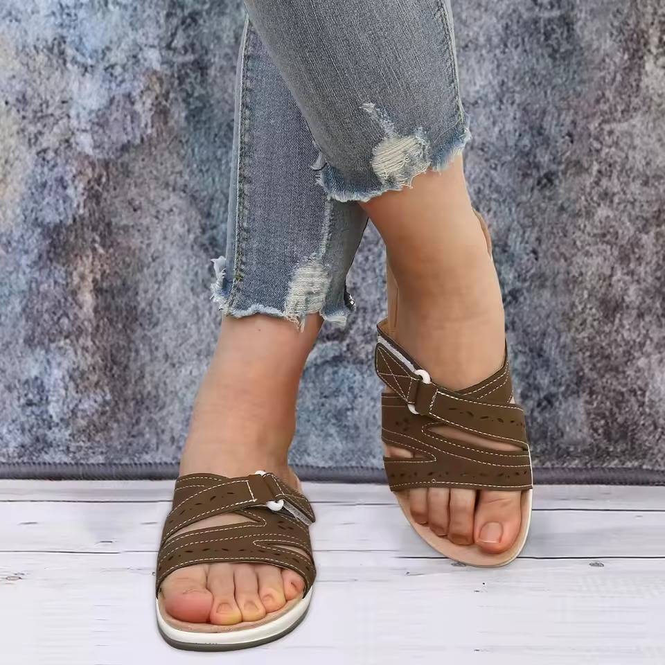 Women's Adjustable Hook & Loop Arch Support Sandals with Non-Slip Rubber Sole for Plantar Fasciitis Relief & All-Day Comfort