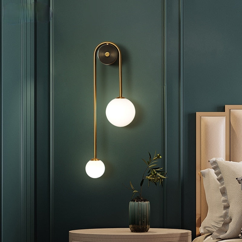 Glass Shade Wall Sconce Light with Brass-Finish Metal Frame for Hallway, Bedroom, Living Room & Bathroom Lighting