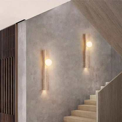 Textured Stone Wall Sconce with Frosted Globe LED Uplight Downlight Khaki Finish for Bedroom Hallway Living Room Ambient Lighting Modern Org
