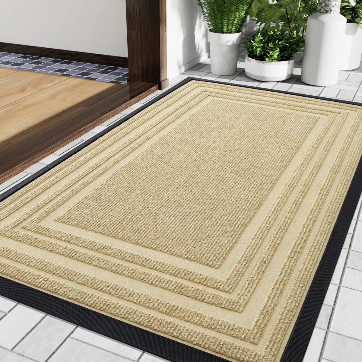 Rubber Entry Mat Slip-Resistant Low Profile for Front Door Back Door Patio Garage Hallway Mud Scraper Floor Protection