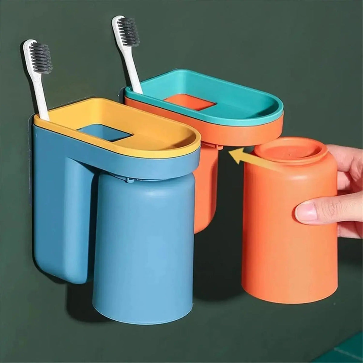 Stick-On Bathroom Caddy ABS Plastic 5 in Tall Cup & Paste Organizer Drip-Dry System 2-Pack for Vanity Countertop Clutter-Free Family Bath