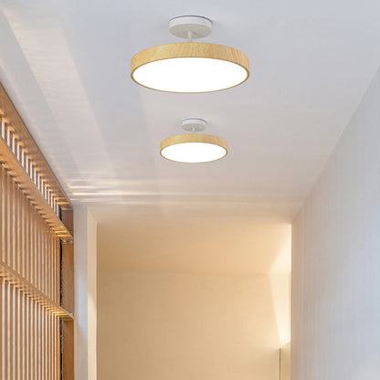 Flush Mount Ceiling Light with Wood Grain Finish & Gold Frame – Modern Scandinavian Design for Living Room, Bedroom & Dining Room
