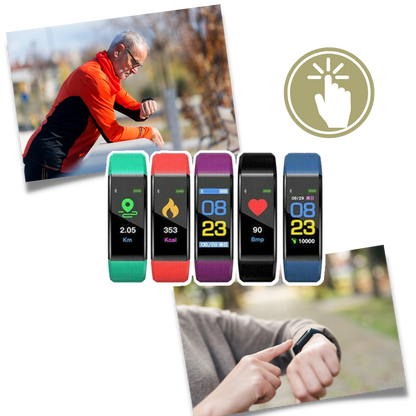 Health Tracking Smartwatch with Heart Rate Monitor, Blood Pressure Tracker & Fitness Counter for Active Aging