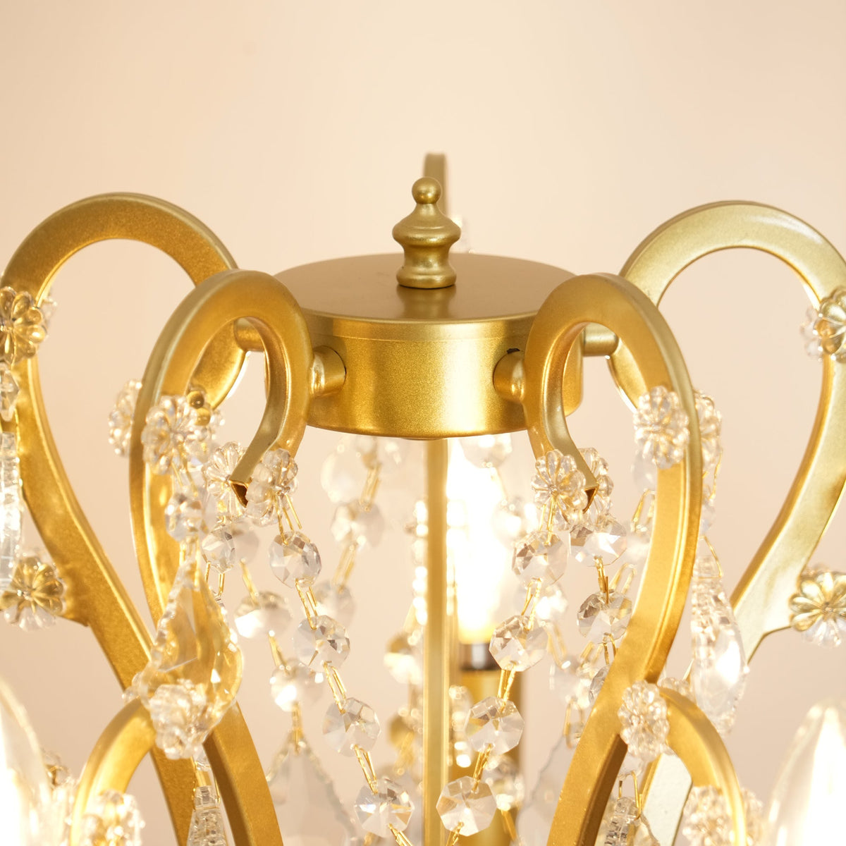 Crystal Accent Floor Lamp with Iron Frame | Vintage White & Gold Standing Light for Bedroom Living Room | Dimmable E14 Compact 21-Inch Heigh