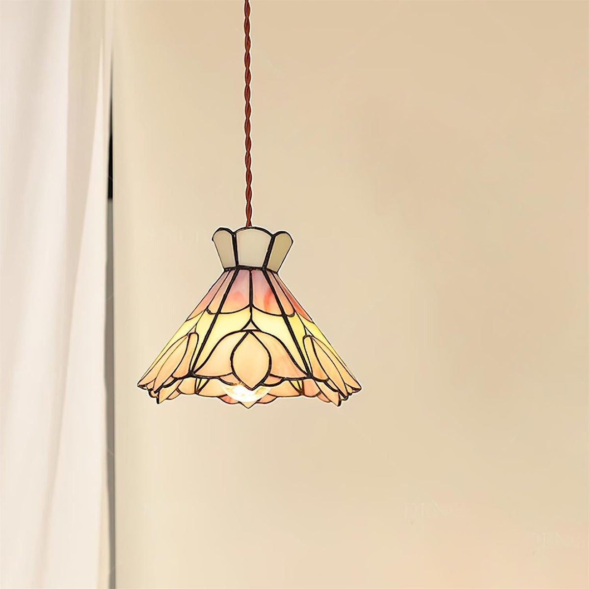 Art Glass Hanging Ceiling Fixture Floral Rose Blush Ivory 7.8 Inch Adjustable Drop Lighting for Kitchen Island Dining Table Breakfast Nook S