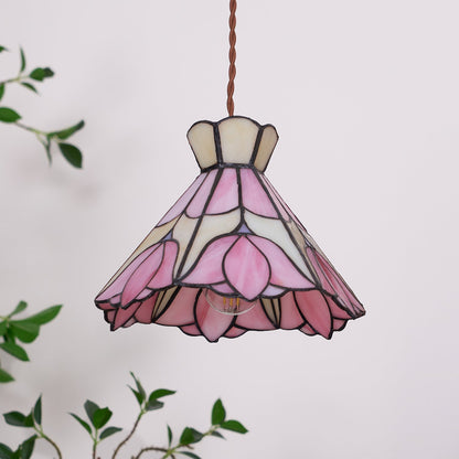 Art Glass Hanging Ceiling Fixture Floral Rose Blush Ivory 7.8 Inch Adjustable Drop Lighting for Kitchen Island Dining Table Breakfast Nook S