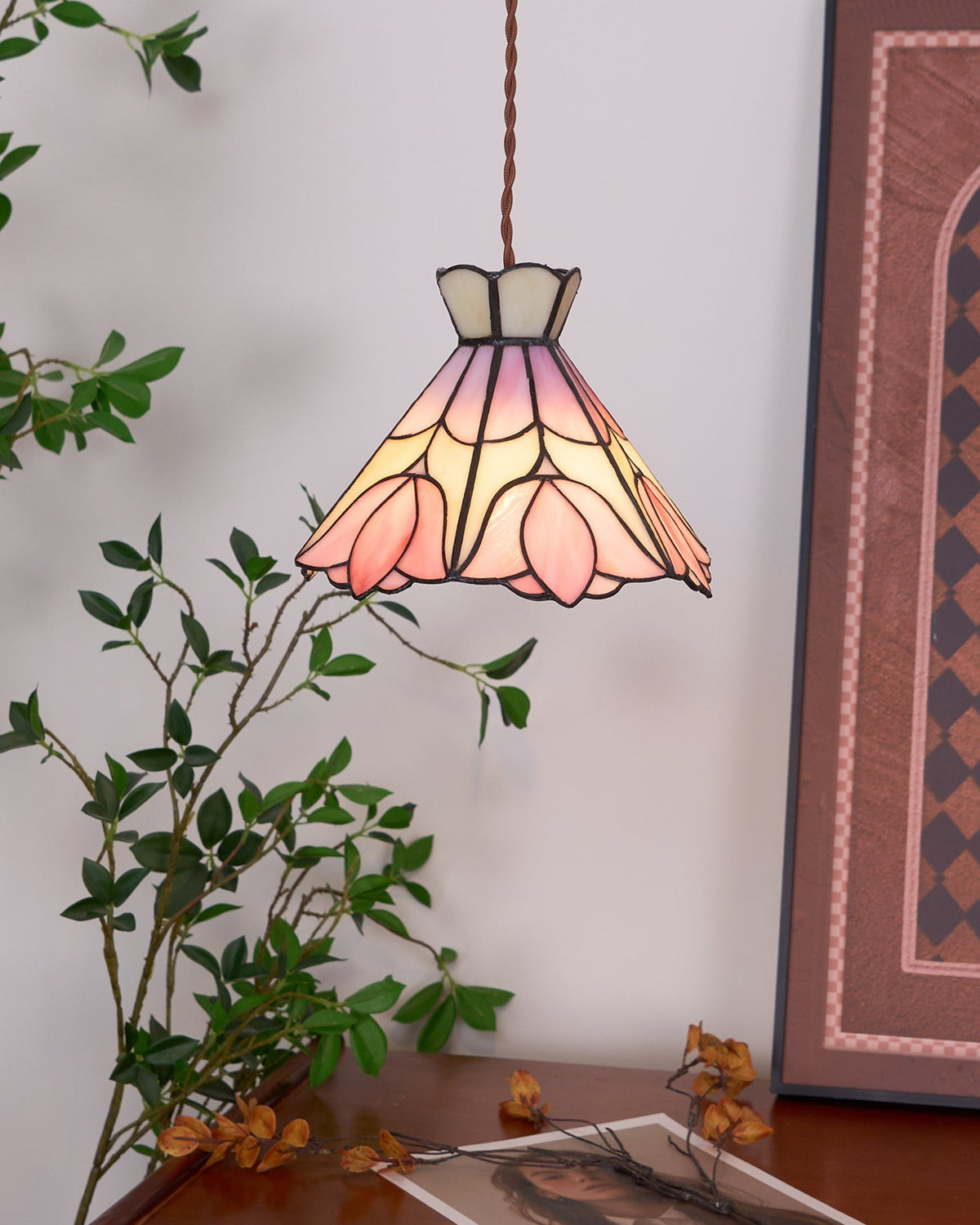 Art Glass Hanging Ceiling Fixture Floral Rose Blush Ivory 7.8 Inch Adjustable Drop Lighting for Kitchen Island Dining Table Breakfast Nook S