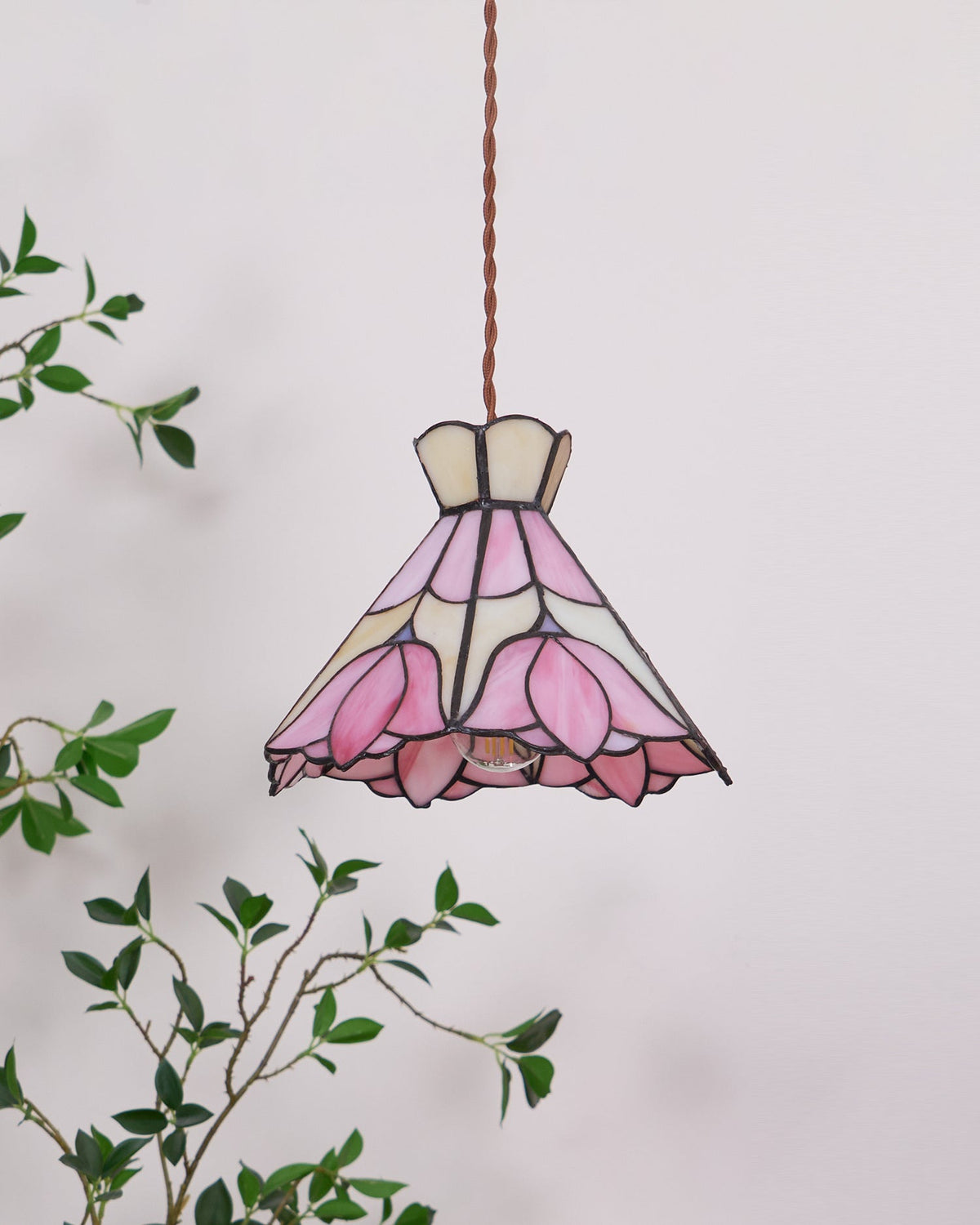 Art Glass Hanging Ceiling Fixture Floral Rose Blush Ivory 7.8 Inch Adjustable Drop Lighting for Kitchen Island Dining Table Breakfast Nook S