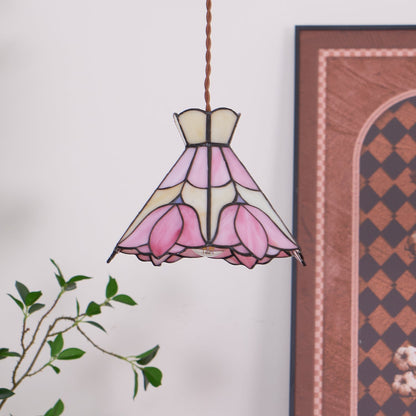 Art Glass Hanging Ceiling Fixture Floral Rose Blush Ivory 7.8 Inch Adjustable Drop Lighting for Kitchen Island Dining Table Breakfast Nook S