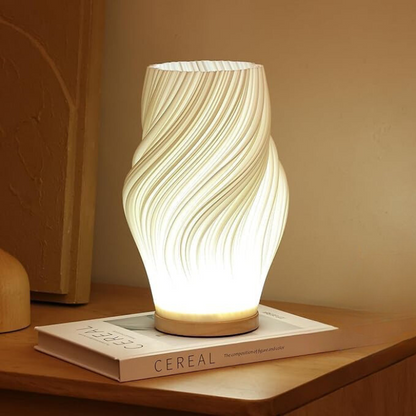Sculptural Glass Accent Lamp with Dimmable LED | Wavy Organic Design for Bedside & Living Room Tables | E14 Bulb Compatible