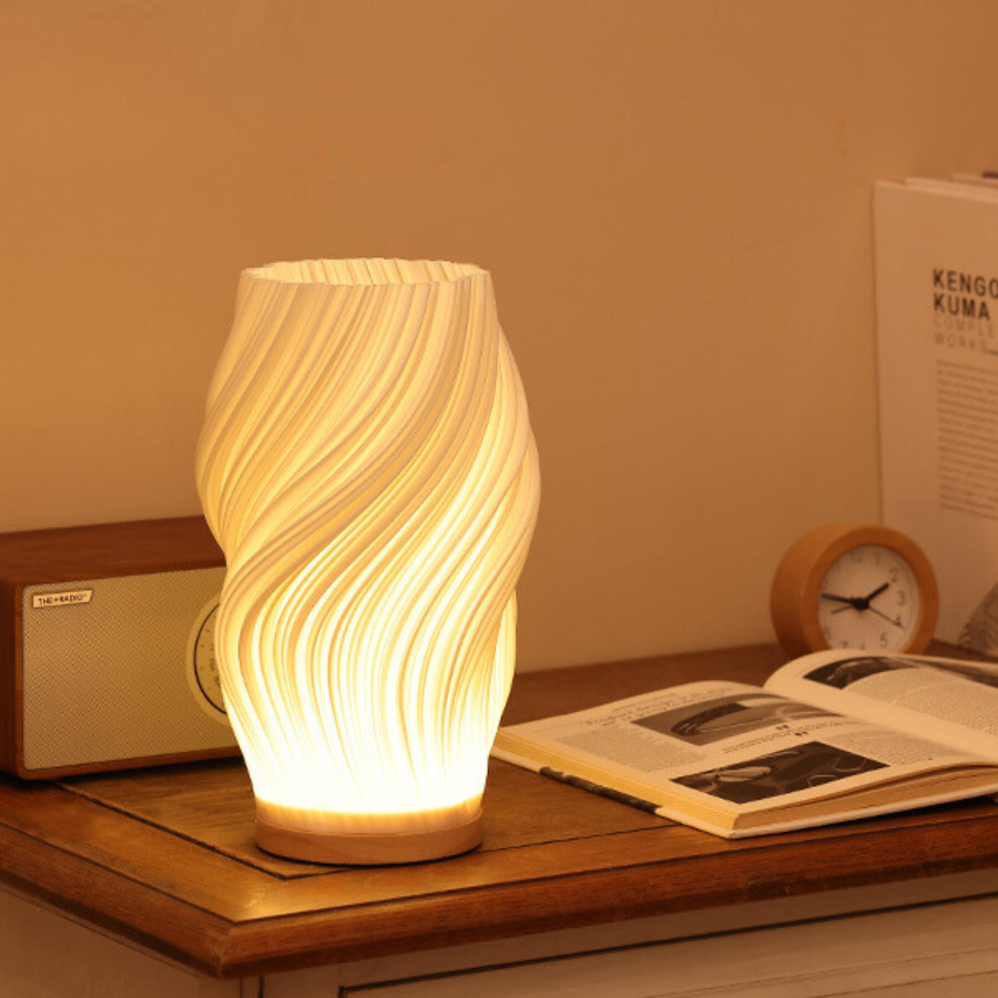 Sculptural Glass Accent Lamp with Dimmable LED | Wavy Organic Design for Bedside & Living Room Tables | E14 Bulb Compatible