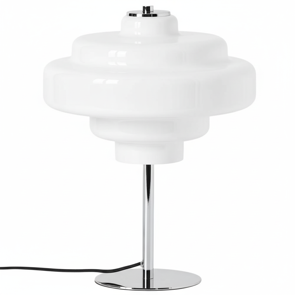 Compact Accent Lamp with Layered Glass Shade 8 in Sculptural Nightstand Light for Bedroom Office Desk Modern Decorative Glow Small Space