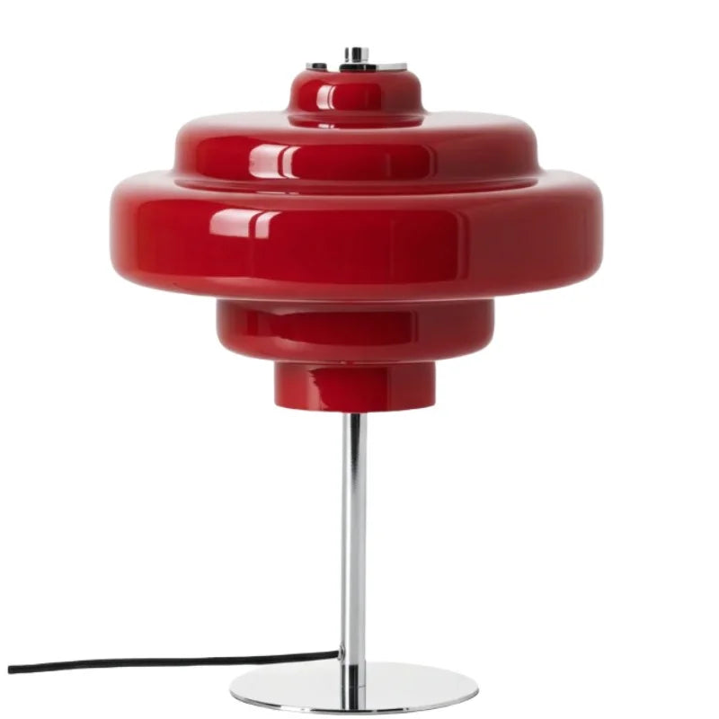 Compact Accent Lamp with Layered Glass Shade 8 in Sculptural Nightstand Light for Bedroom Office Desk Modern Decorative Glow Small Space
